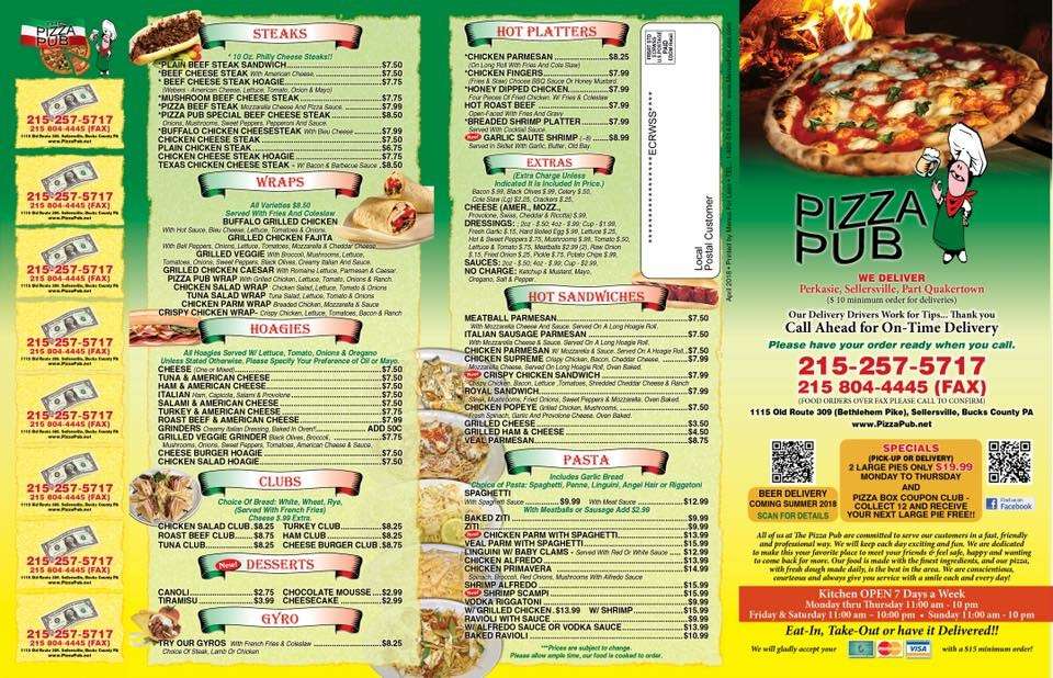 Pizza Pub | 1115 Bethlehem Pike, Sellersville, PA 18960, USA | Phone: (215) 257-5717