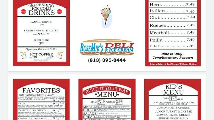 Rosemiks Deli and Ice Cream | 37216 Chancey Rd, Zephyrhills, FL 33541, USA | Phone: (813) 395-8444