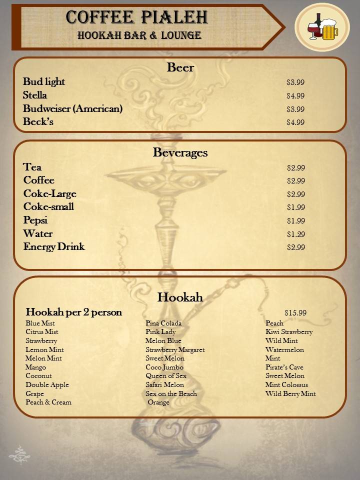 Coffee Pialeh Hookah Bar & Lounge | 6345 Rolling Rd suite b, Springfield, VA 22152, USA | Phone: (703) 992-9806