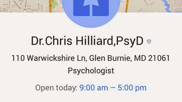 Dr.Chris Hilliard,PsyD | 110 Warwickshire Ln, Glen Burnie, MD 21061, USA | Phone: (443) 703-9677