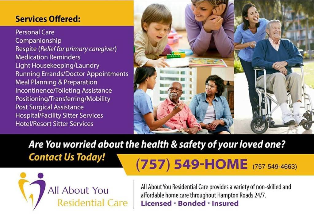 All About You Residential Care | 2010 Old Greenbrier Rd suite a, Chesapeake, VA 23320, USA | Phone: (757) 549-4663