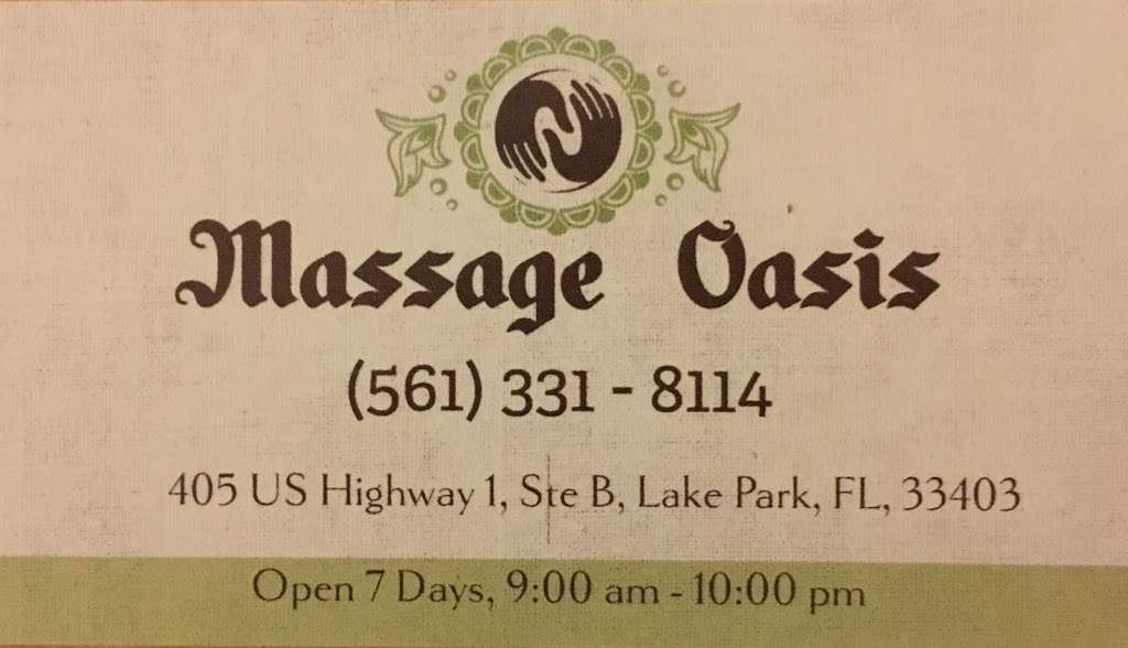 Massage Oasis | 405 US-1 suite b, Lake Park, FL 33403, USA | Phone: (561) 331-8114