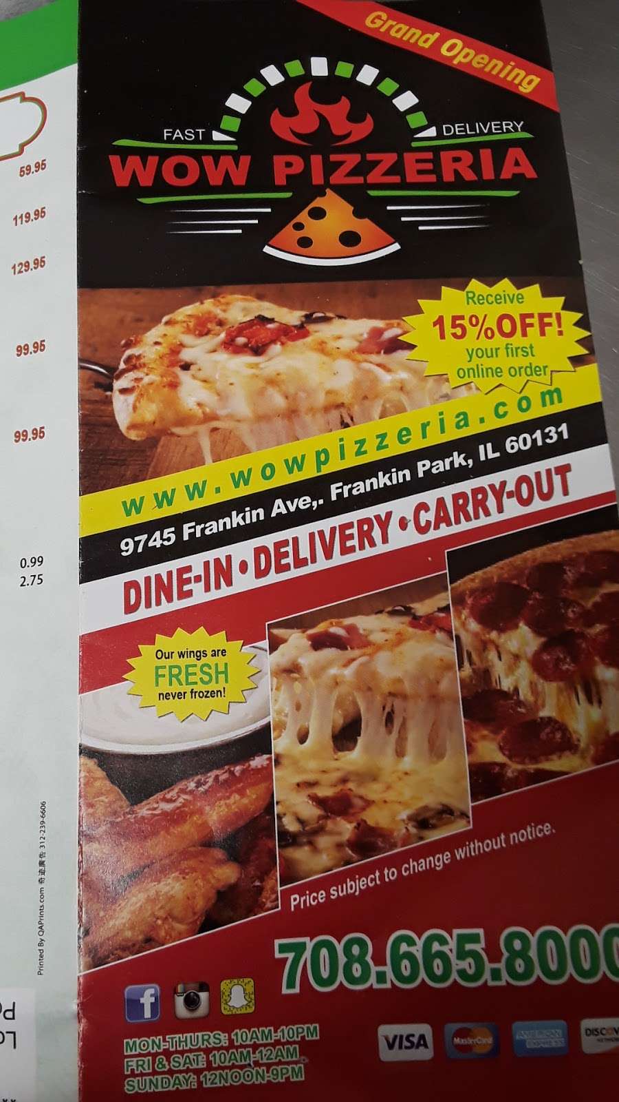 Wow Pizzeria | 9745 Franklin Ave, Franklin Park, IL 60131, USA | Phone: (708) 665-8000