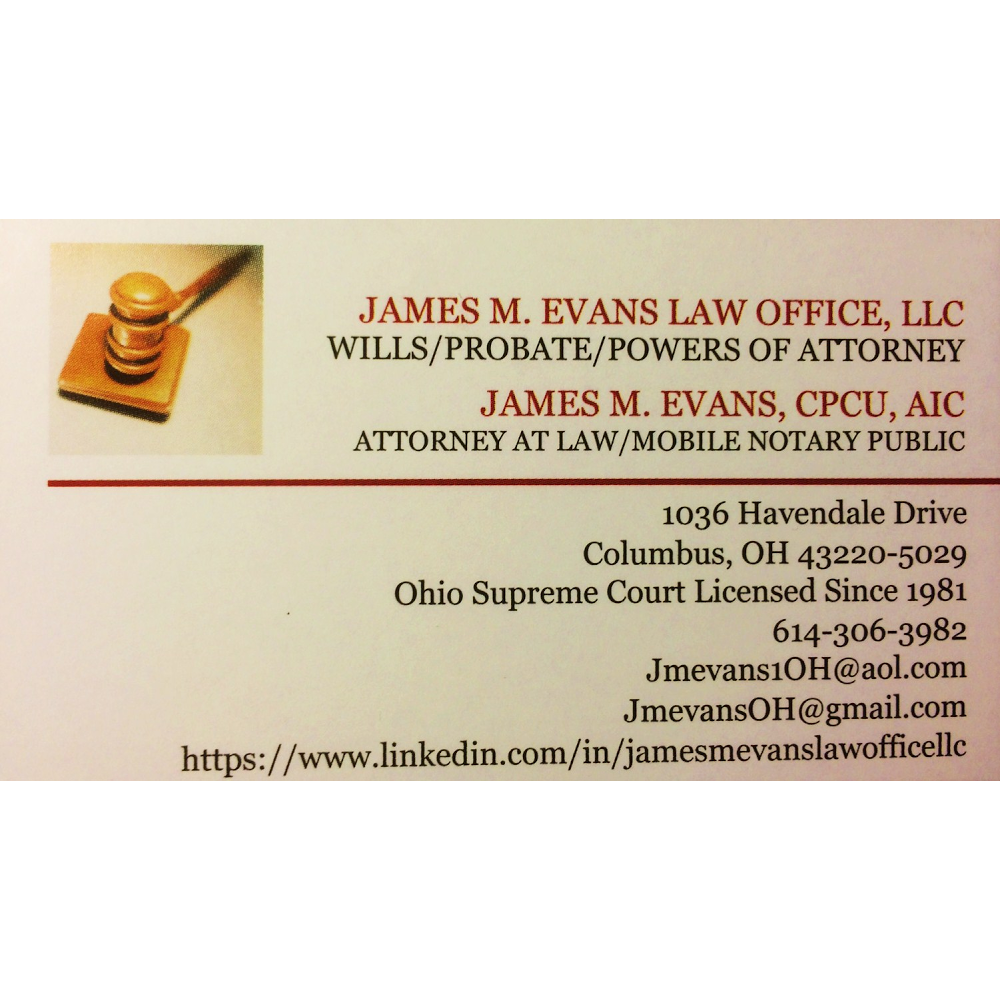 JAMES M. EVANS LAW OFFICE, LLC | 1580 King Ave Suite #101, Columbus, OH 43212, USA | Phone: (614) 306-3982