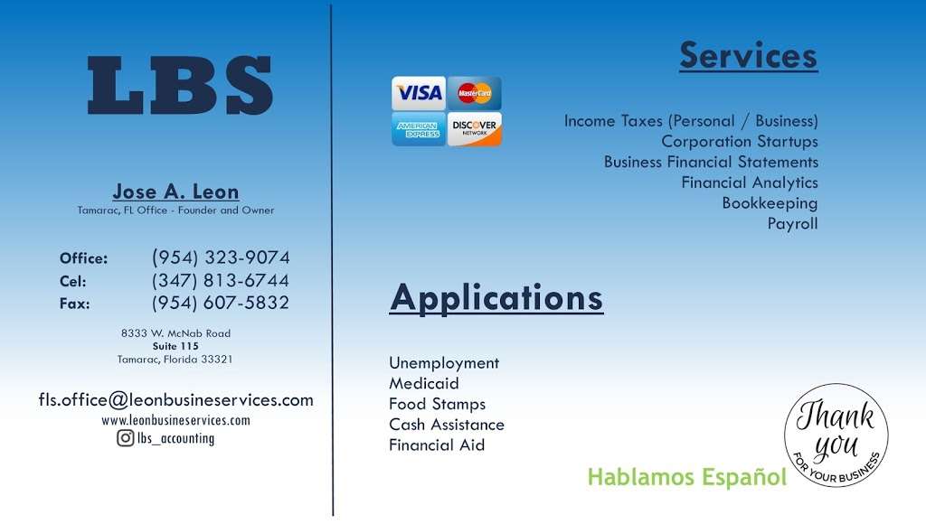 LBS - Leon Business Services, LLC | 8333 W McNab Rd #115, Tamarac, FL 33321 | Phone: (347) 813-6744