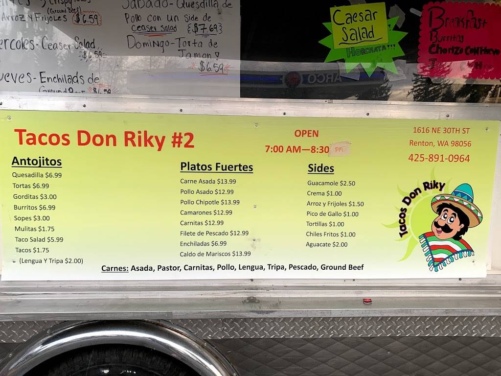 Tacos don riky 2 | 1616 NE 30th St, Renton, WA 98056, USA | Phone: (425) 891-0964