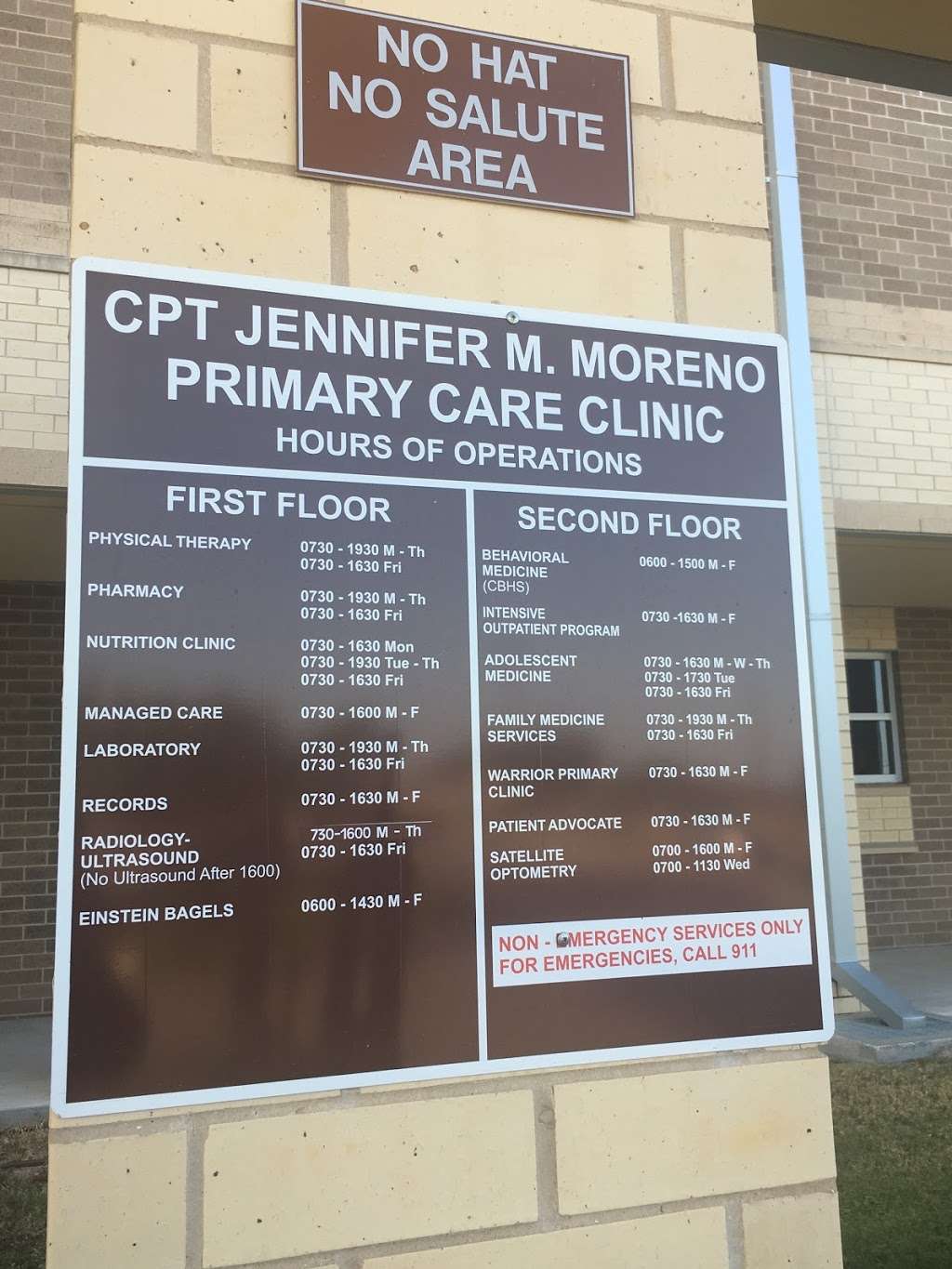 CPT Jennifer M. Moreno Primary Care Clinic | 3100 Schofield Rd, Fort Sam Houston, TX 78234, USA | Phone: (210) 916-3000