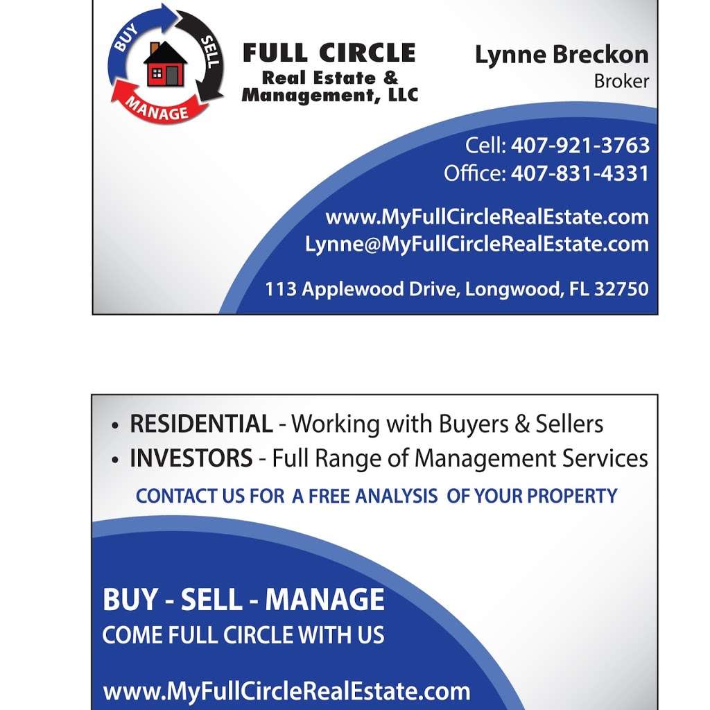 Full Circle Real Estate & Management, LLC | 113 Applewood Dr, Longwood, FL 32750, USA | Phone: (407) 921-3763