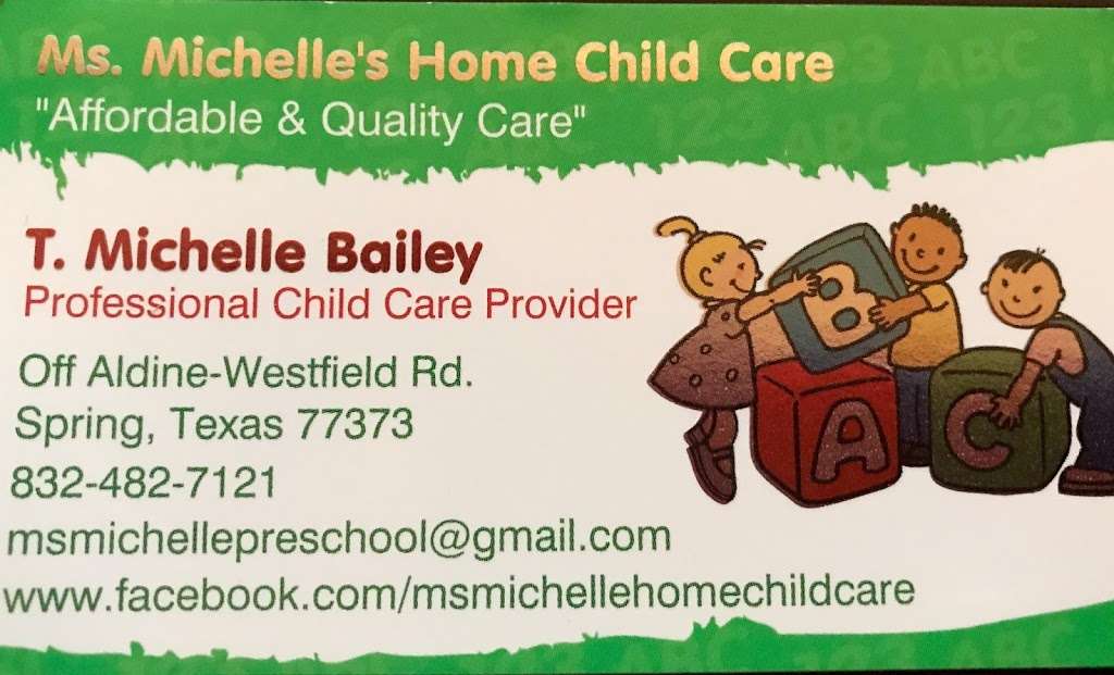 Ms. Michelles Home Child Care | 2023 Upland Hill St, Spring, TX 77373, USA | Phone: (832) 482-7121