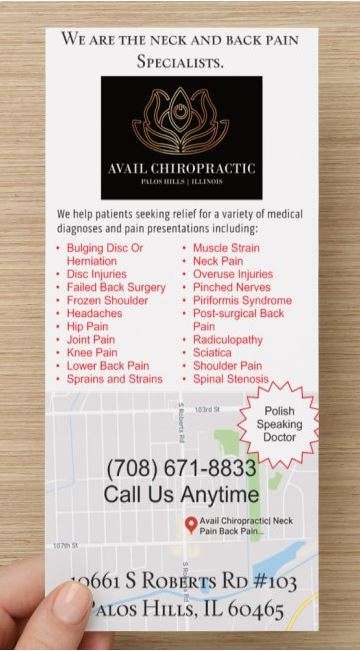 Avail Chiropractic| Neck Pain Back Pain Specialists| Palos Hills | 10661 S Roberts Rd Suite #103, Palos Hills, IL 60465, USA | Phone: (708) 671-8833