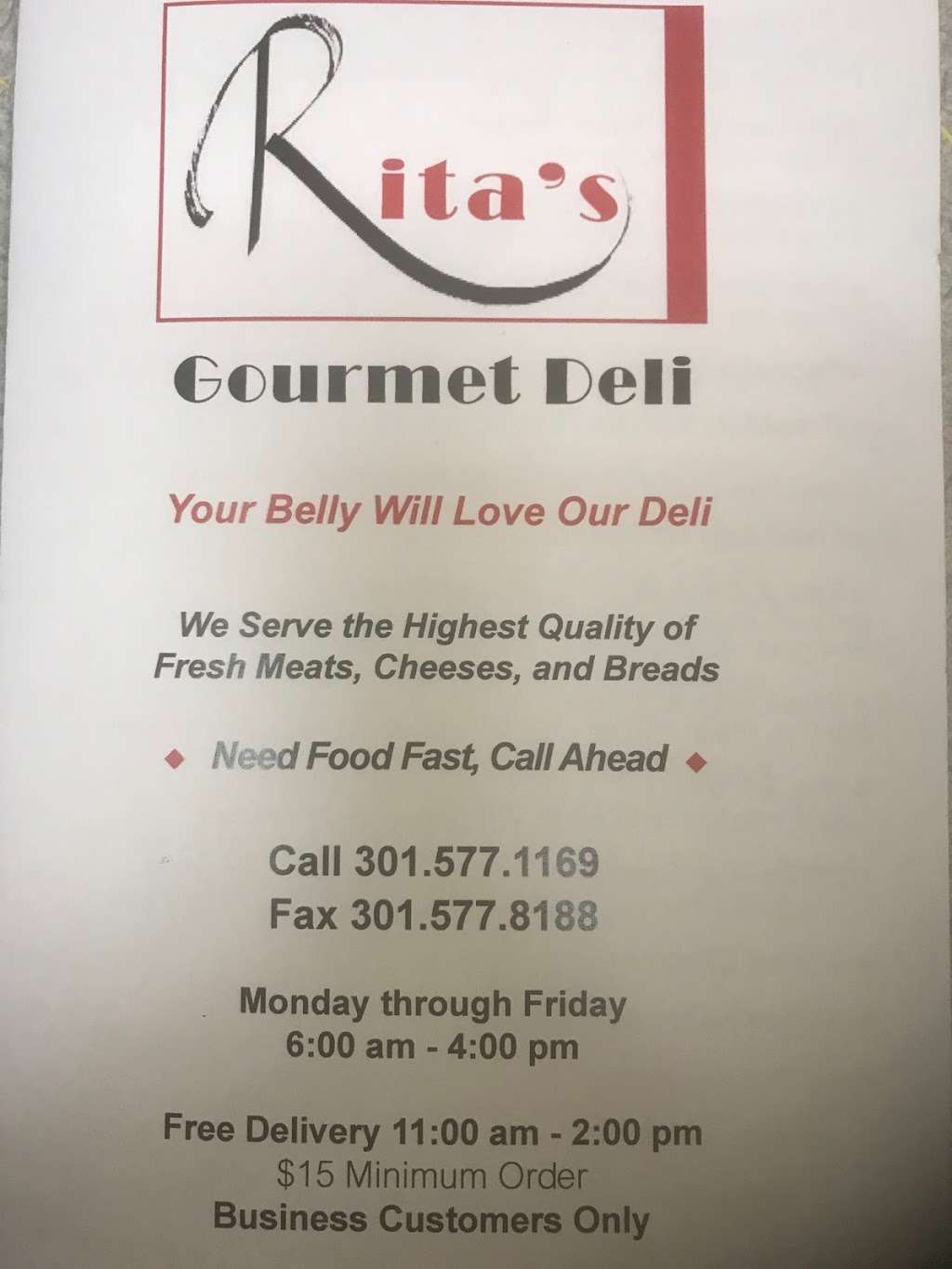 Ritas Gourmet Deli | 4315 Forbes Blvd, Lanham, MD 20706, USA | Phone: (301) 577-1169