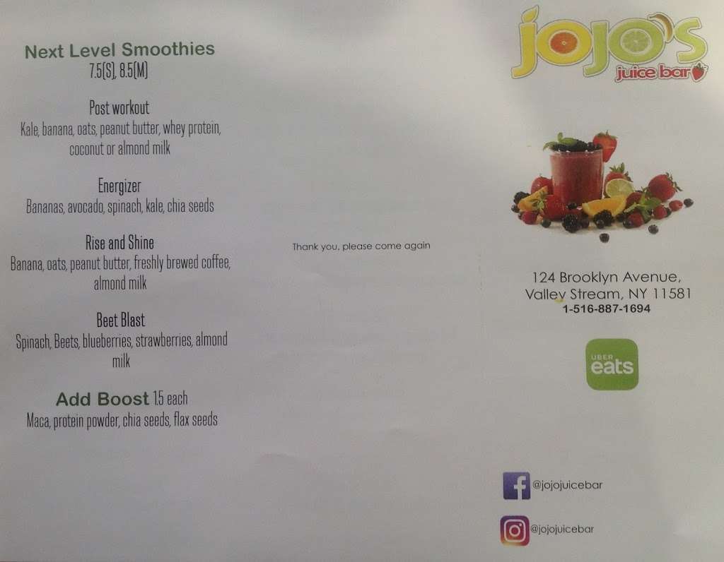 Jojos Juice Bar and Grill | 124 Brooklyn Ave, Valley Stream, NY 11581, USA | Phone: (516) 887-1694