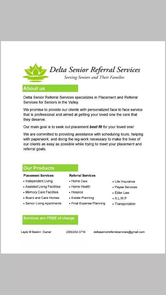 Delta Senior Referral Services | 5637 N Pershing Ave, Stockton, CA 95207, USA | Phone: (209) 242-3716