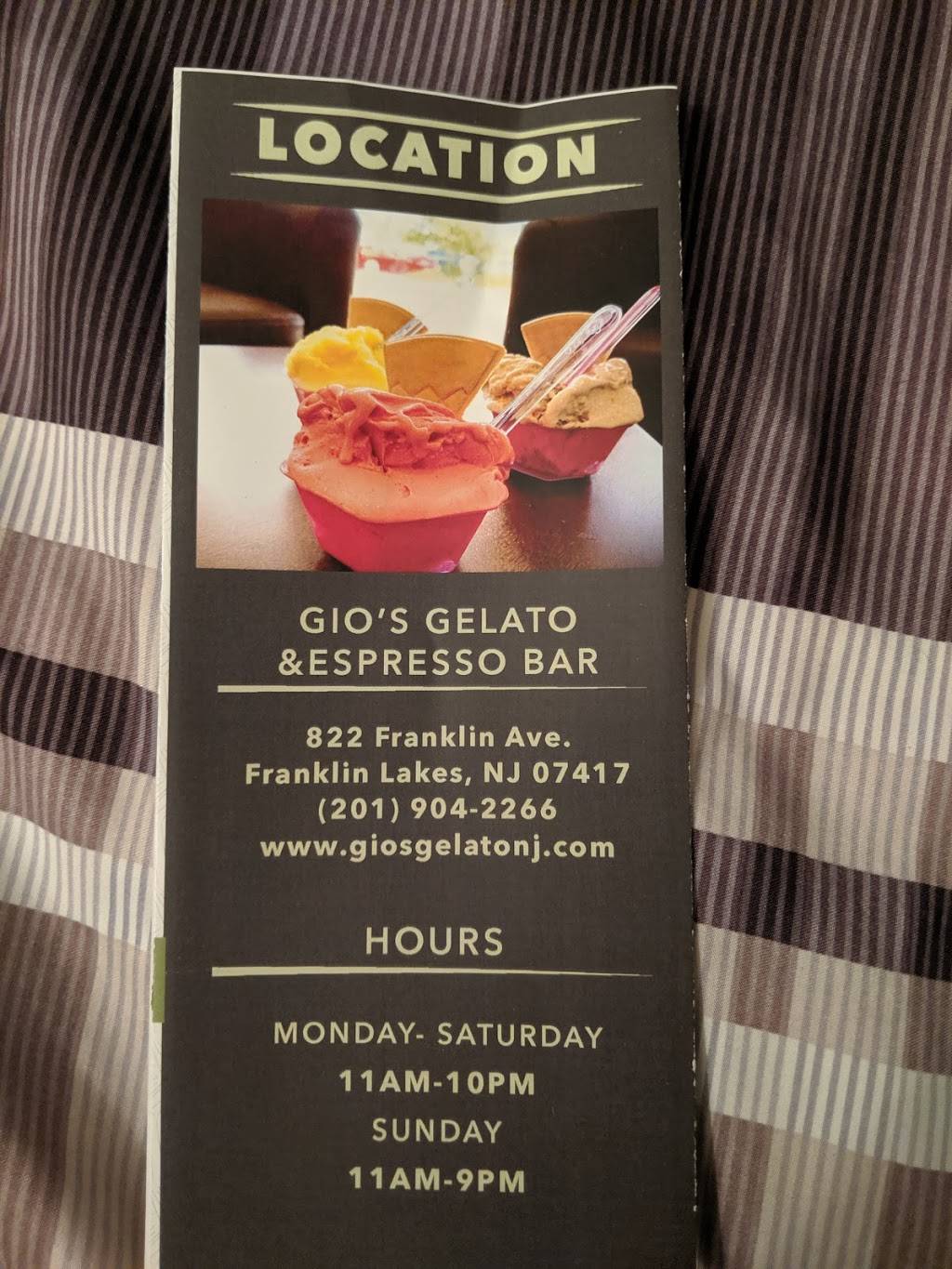 Gio’s Gelato & Espresso Bar | 822 Franklin Ave, Franklin Lakes, NJ 07417, USA | Phone: (201) 904-2266