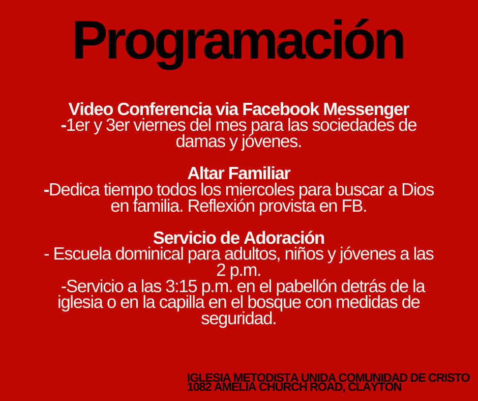 Iglesia Metodista Unida Comunidad de Cristo | 1082 Amelia Church Rd, Clayton, NC 27520, USA | Phone: (919) 934-7991