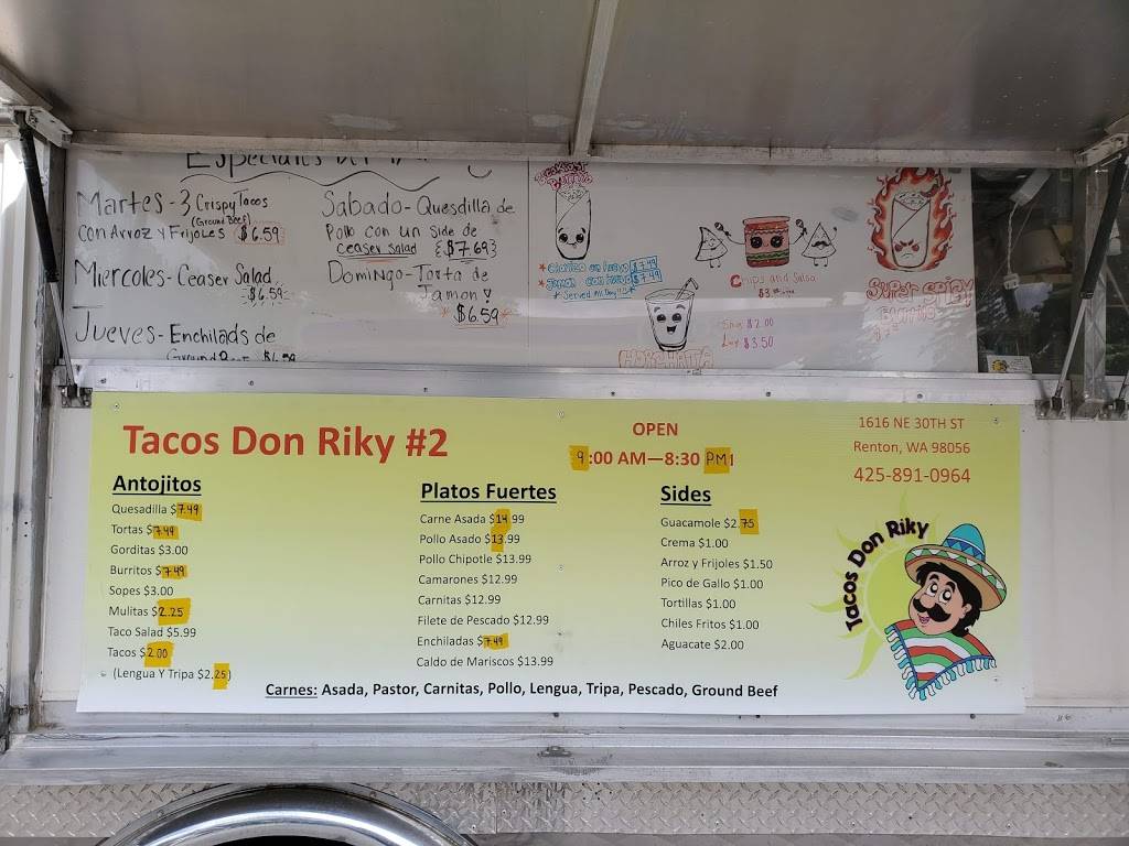 Tacos don riky 2 | 1616 NE 30th St, Renton, WA 98056, USA | Phone: (425) 891-0964