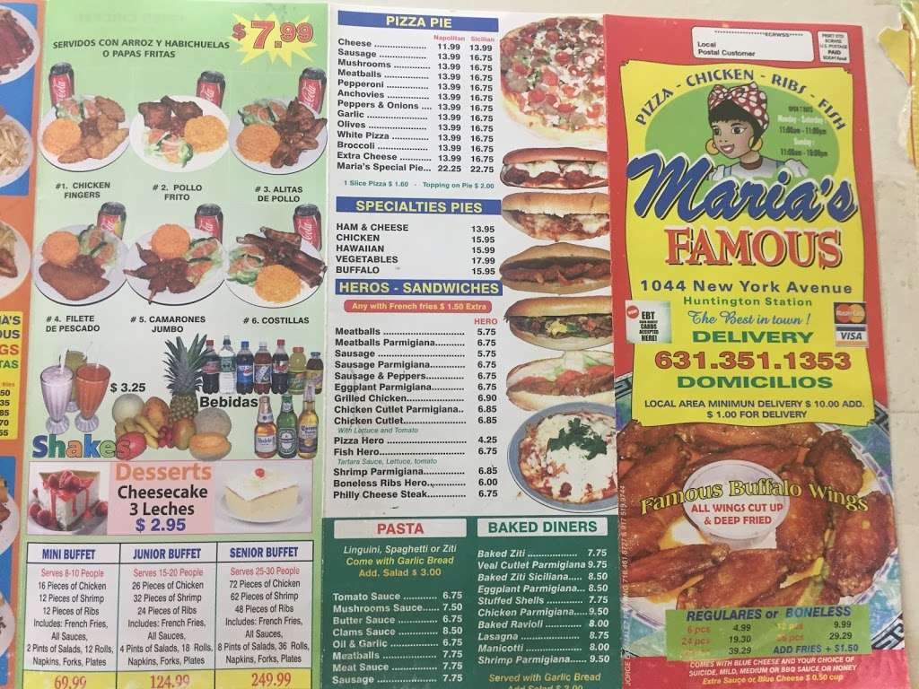 Marias Famous Pizza Chicken & ribs | 1044 New York Ave # C, Huntington Station, NY 11746 | Phone: (631) 351-1353