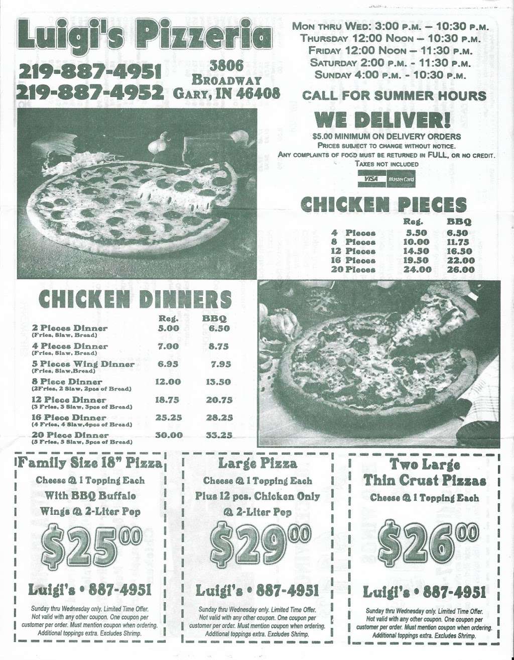 Luigis Pizza | 3806 Broadway, Gary, IN 46408 | Phone: (219) 887-4951