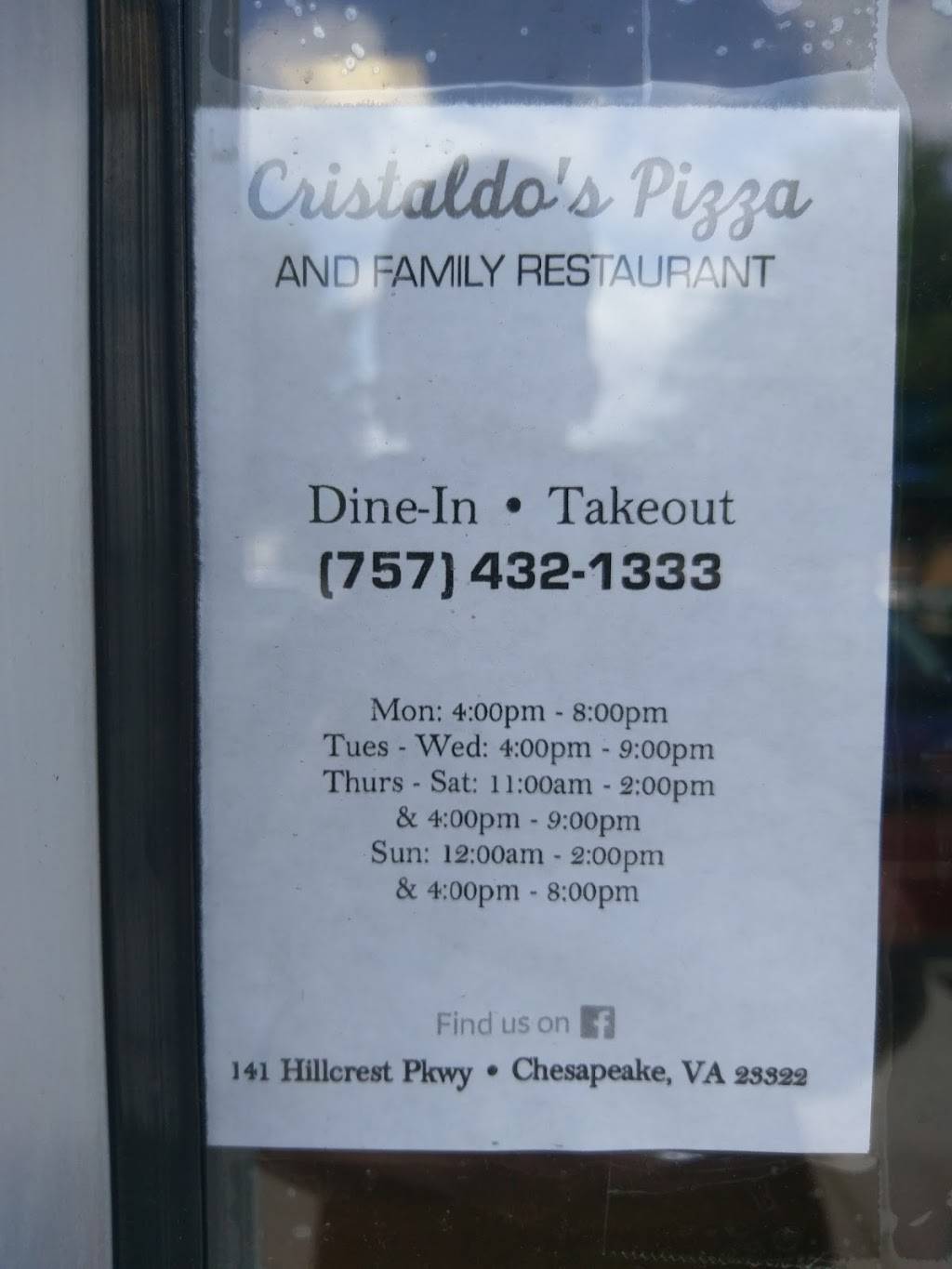 Cristaldos Pizza | 141 Hillcrest Pkwy, Chesapeake, VA 23322, USA | Phone: (757) 432-1333