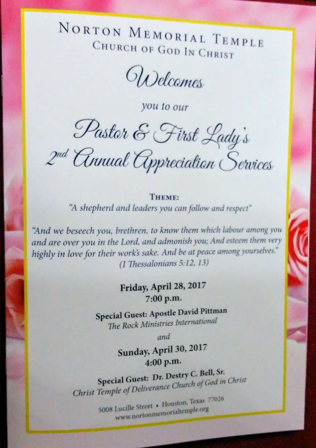 NORTON MEMORIAL TEMPLE CHURCH OF GOD IN CHRIST | 5008 Lucille St, Houston, TX 77026, USA | Phone: (713) 674-8254