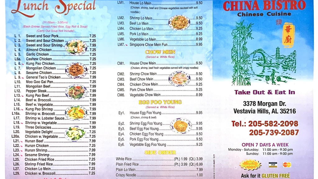 China Bistro | 3378 Morgan Dr, Vestavia Hills, AL 35216, USA | Phone: (205) 582-2098