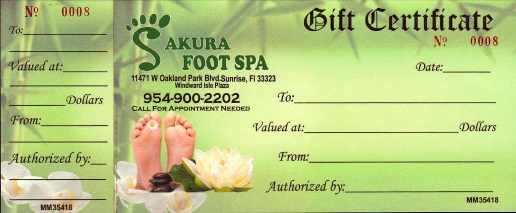 Sakura Foot Spa | 11471 W Oakland Park Blvd, Sunrise, FL 33323, USA | Phone: (954) 900-2202