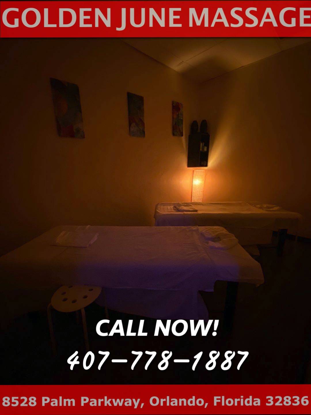 Golden June Massage | 8528 Palm Pkwy, Orlando, FL 32836, United States | Phone: (407) 778-1887