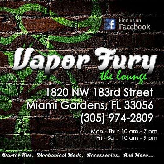 Vapor Fury The Lounge | 1820 NW 183rd St, Miami Gardens, FL 33056, USA | Phone: (305) 707-7384
