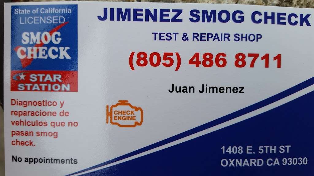 Jimenez Smog Check | 1408 E 5th St, Oxnard, CA 93030, USA | Phone: (805) 486-8711