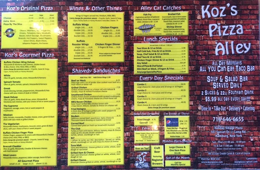 Kozs Pizza Alley | 507 Sunset Dr, Hamburg, NY 14075, USA | Phone: (716) 646-6655