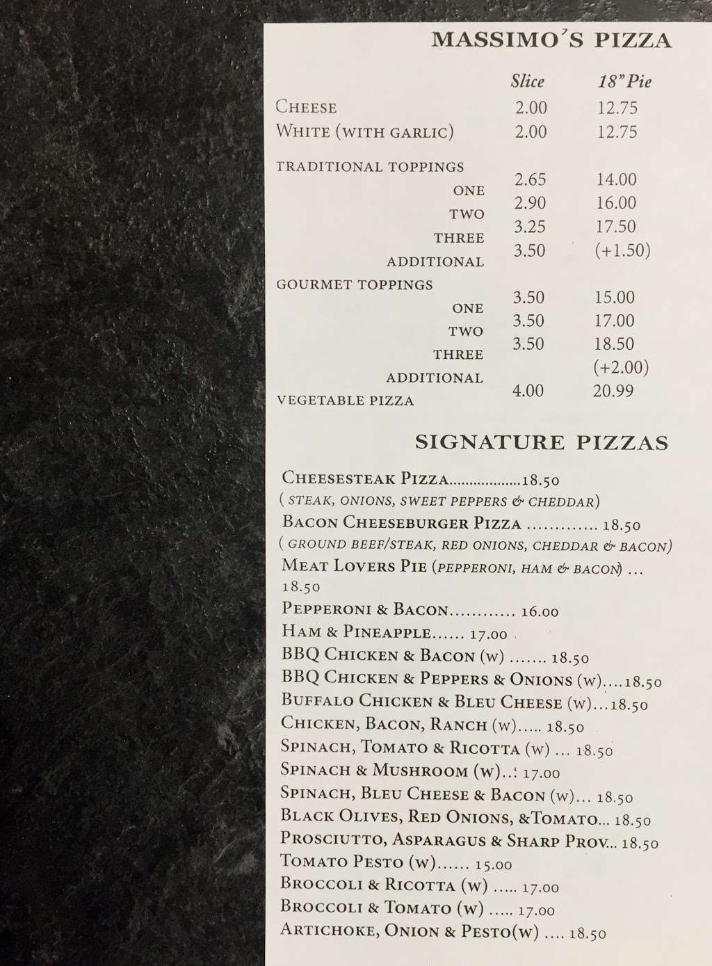 Massimos Pizza & Trattoria | 1362 Naamans Creek Rd, Garnet Valley, PA 19060, USA | Phone: (610) 497-0577