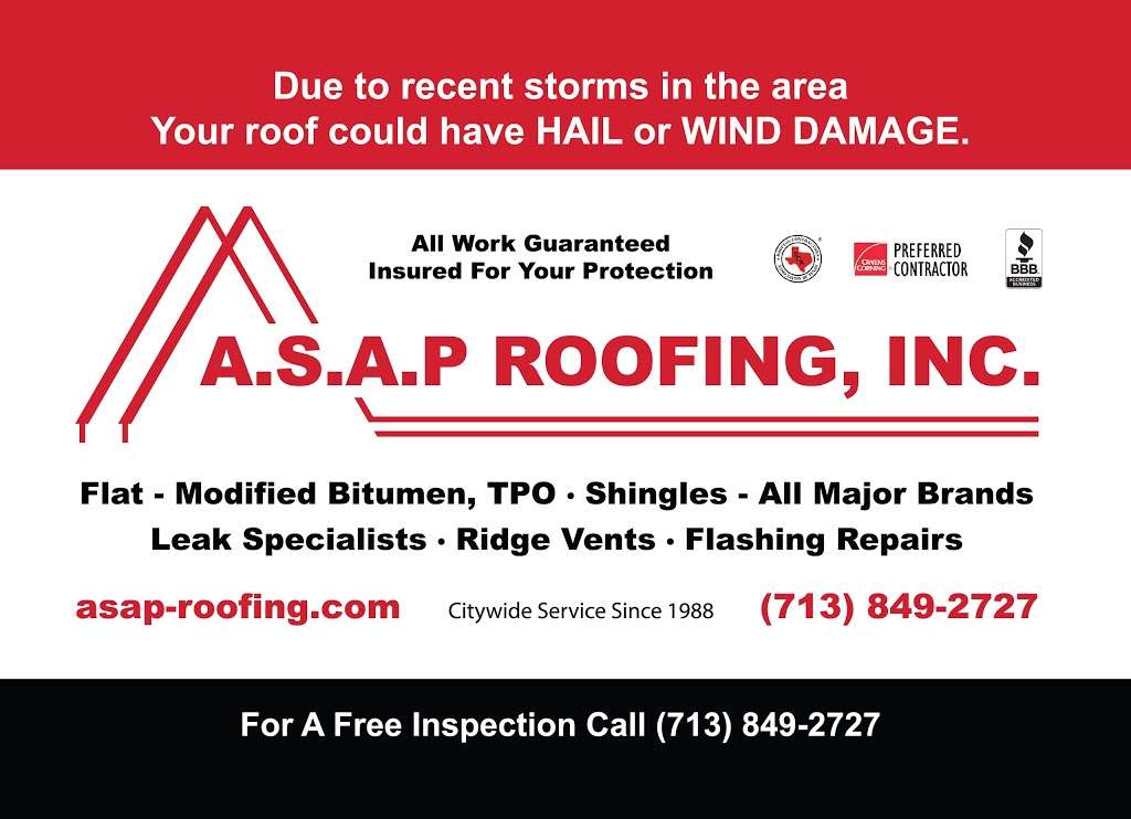 A.S.A.P. Roofing, Inc. | 5018 Antoine Dr, Houston, TX 77092, USA | Phone: (713) 849-2727