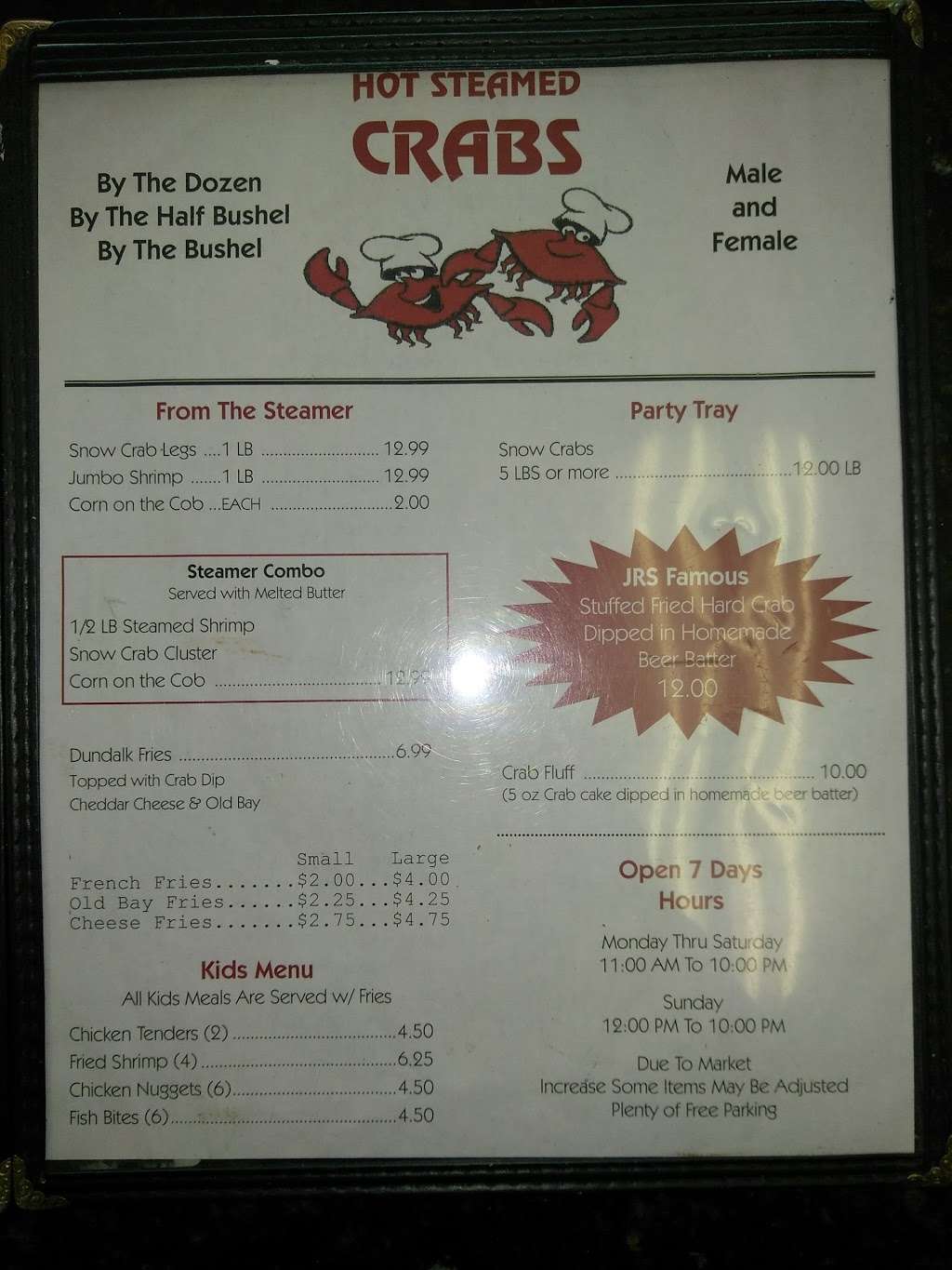 Jrs Crab & Seafood | 3439 Dundalk Ave, Dundalk, MD 21222, USA | Phone: (410) 284-2008