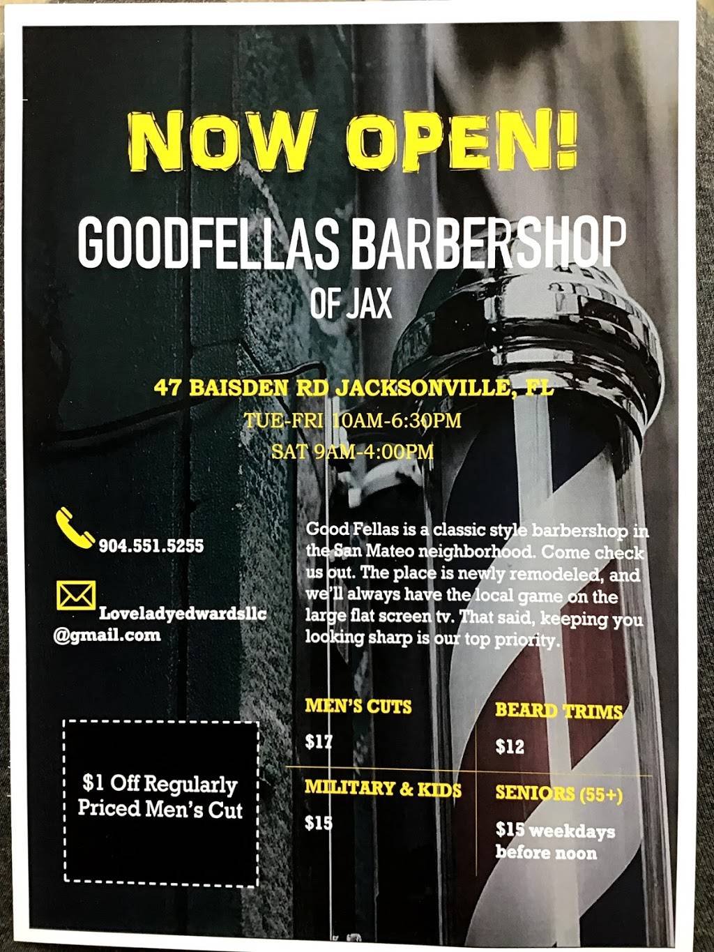 Good Fellas Barbershop of Jax | 47 Baisden Rd, Jacksonville, FL 32218, USA | Phone: (904) 551-5255