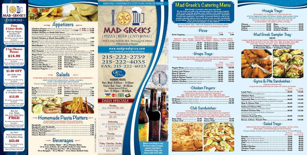 Mad Greeks Pizza, Beer and Catering | 3517 Lancaster Ave, Philadelphia, PA 19014 | Phone: (215) 222-2739