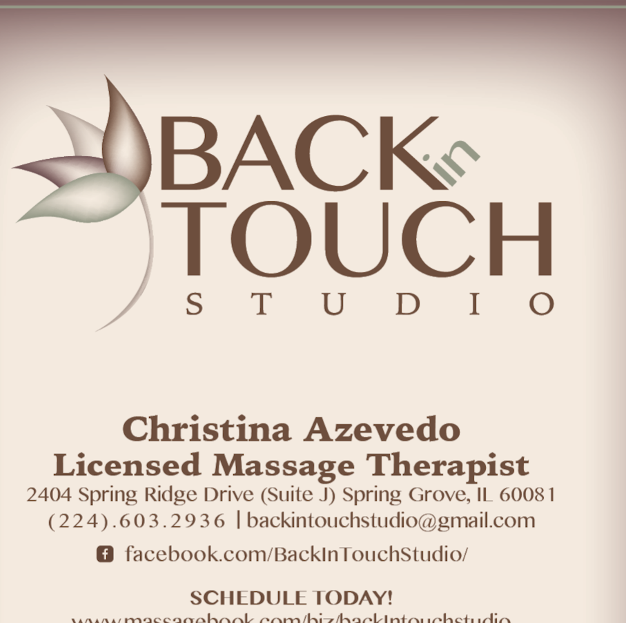 Back In Touch Studio Massage & Spa | 2404 Spring Ridge Dr suite j, Spring Grove, IL 60081, USA | Phone: (224) 603-2936