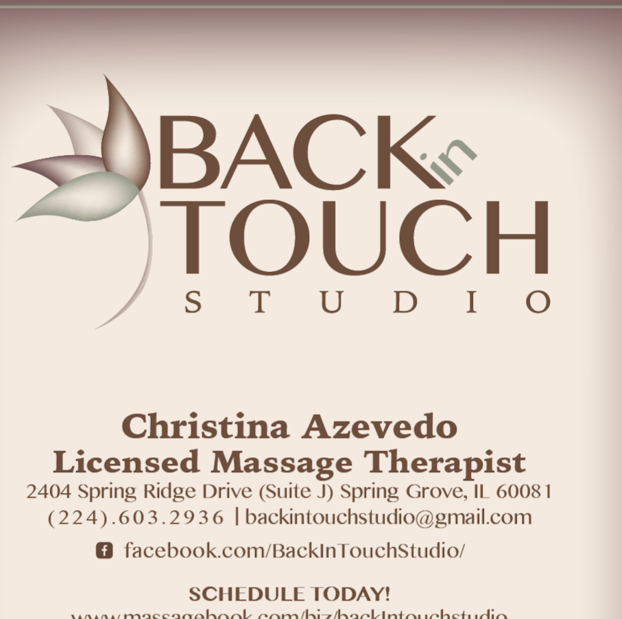 Back In Touch Studio Massage & Spa | 2404 Spring Ridge Dr suite j, Spring Grove, IL 60081 | Phone: (224) 603-2936