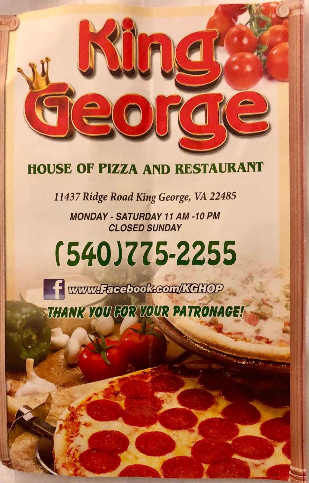 King George House of Pizza | 11437 Ridge Rd, King George, VA 22485 | Phone: (540) 775-2255