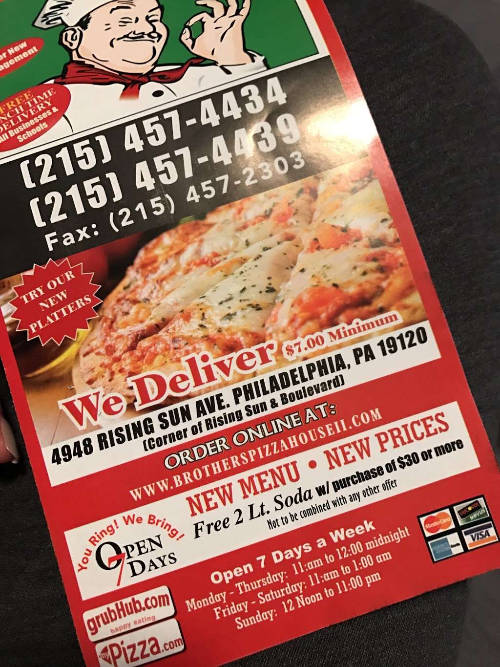 Brothers pizza House II | 3534, 4948 Rising Sun Ave, Philadelphia, PA 19120 | Phone: (215) 457-4434