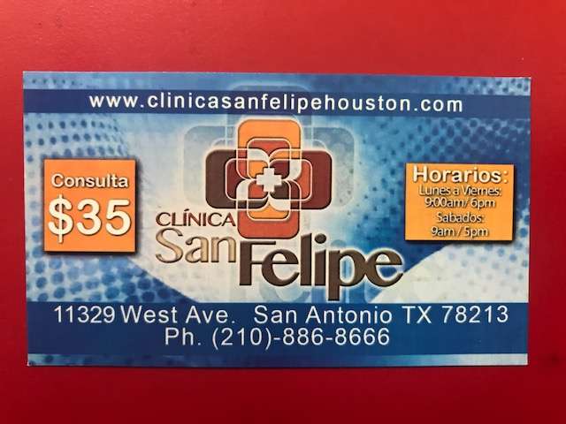 Clinica San Felipe | 11329 West Ave, San Antonio, TX 78213, USA | Phone: (210) 886-8666