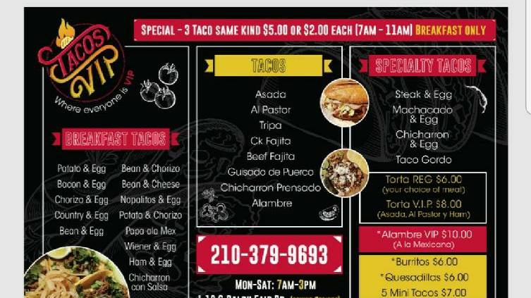 Tacos VIP | 25285 Frontage Rd, San Antonio, TX 78257, USA | Phone: (210) 379-9693