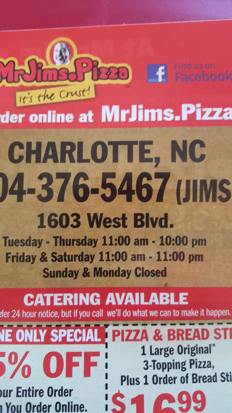MrJims.Pizza Charlotte | 1603 West Boulevard A, Charlotte, NC 28208, USA | Phone: (704) 376-5467
