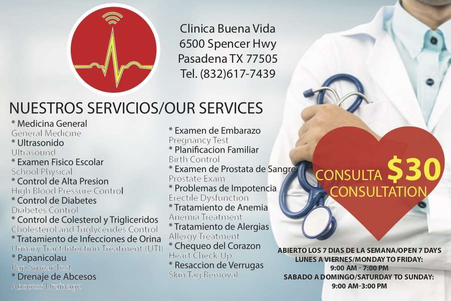 Clinica Buena Vida | 6500 Spencer Hwy #180, Pasadena, TX 77505 | Phone: (832) 617-7439