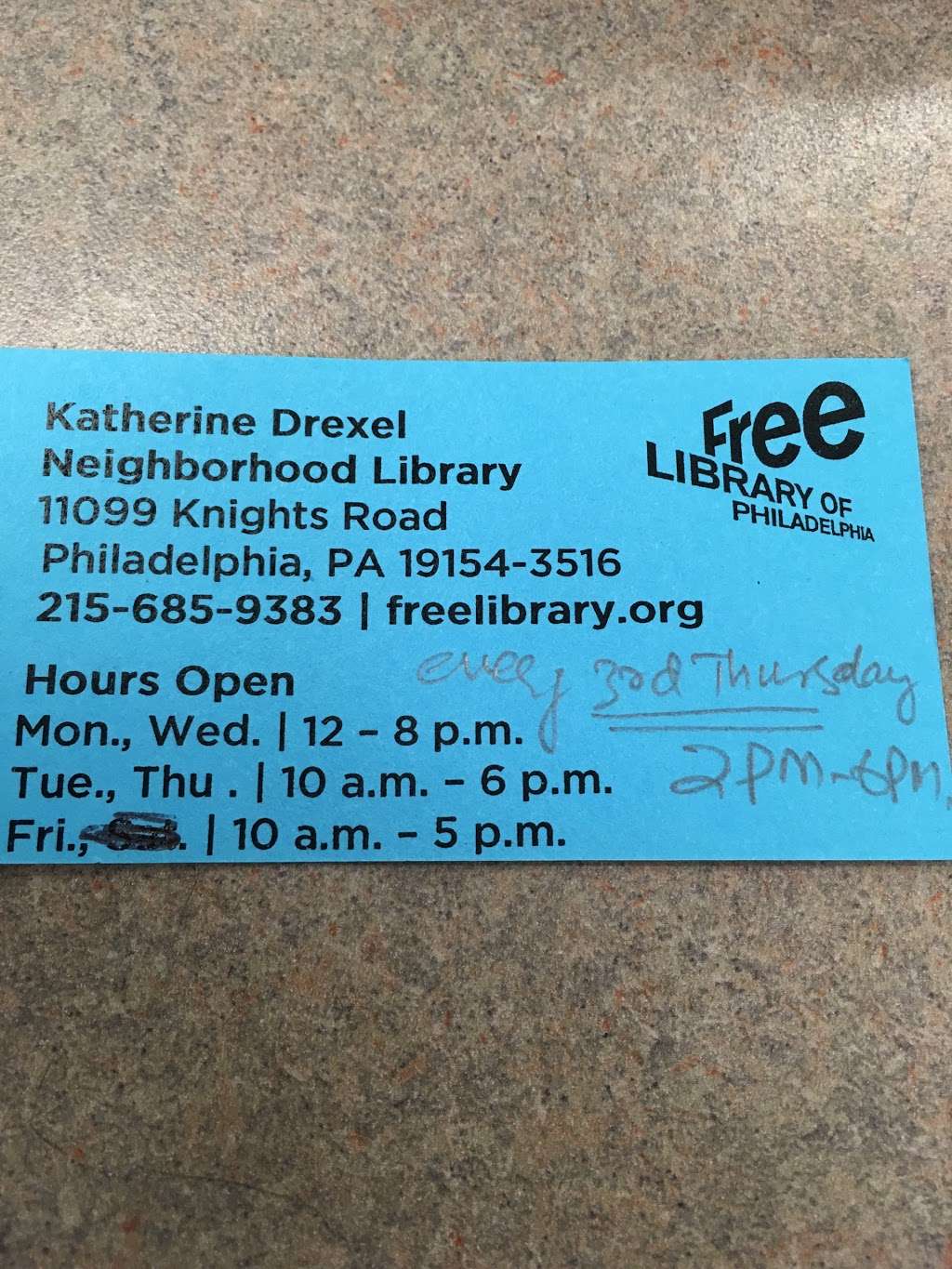 Katharine Drexel Library | 11099 Knights Rd, Philadelphia, PA 19154 | Phone: (215) 685-9383