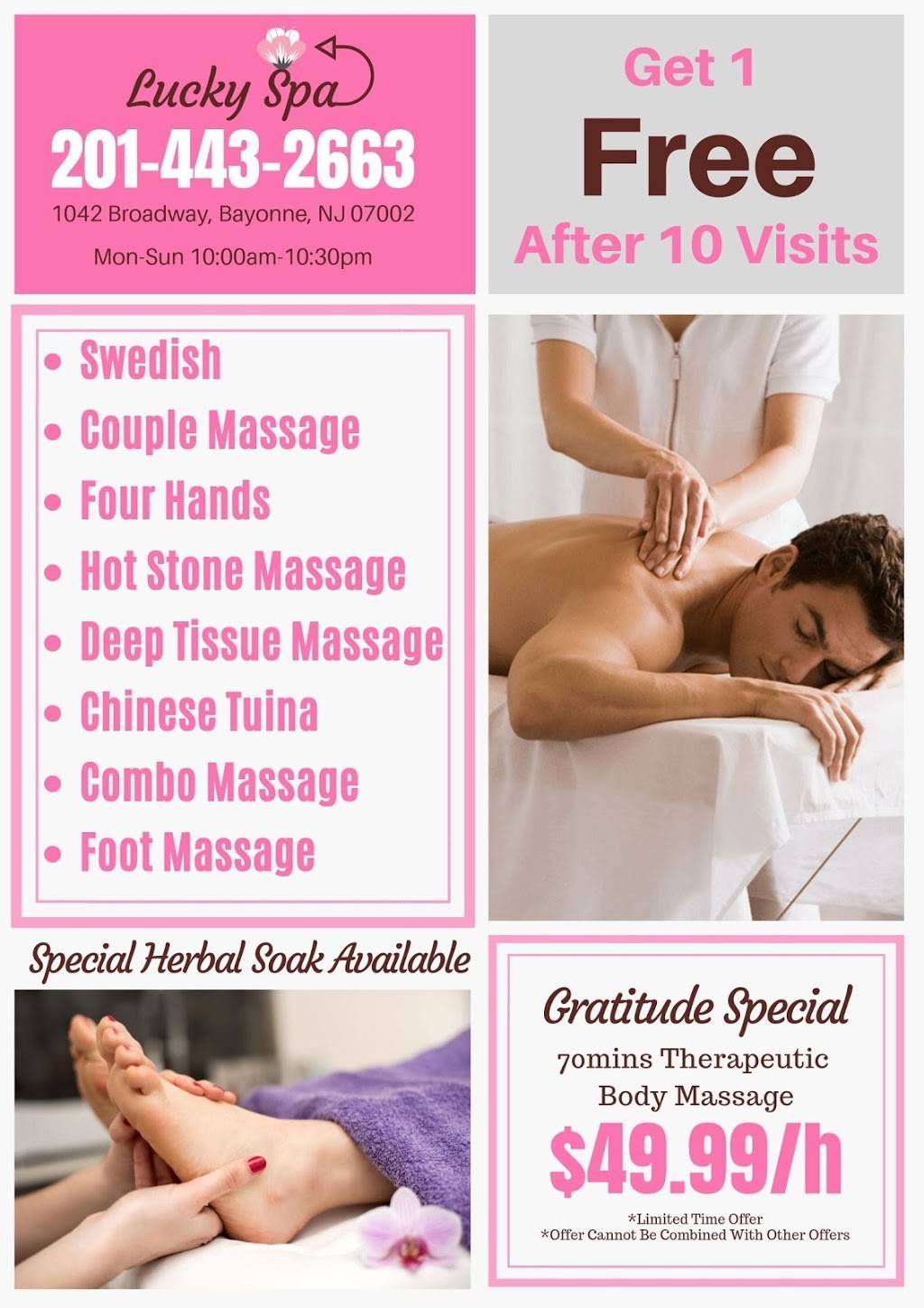 LUCKY SPA | 1042 Broadway, Bayonne, NJ 07002, USA | Phone: (201) 443-2663