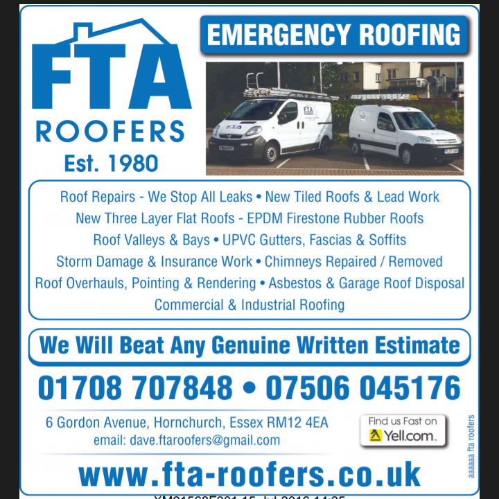 FTA Roofers | 6 Gordon Ave, Hornchurch RM12 4EA, UK | Phone: 01708 707848