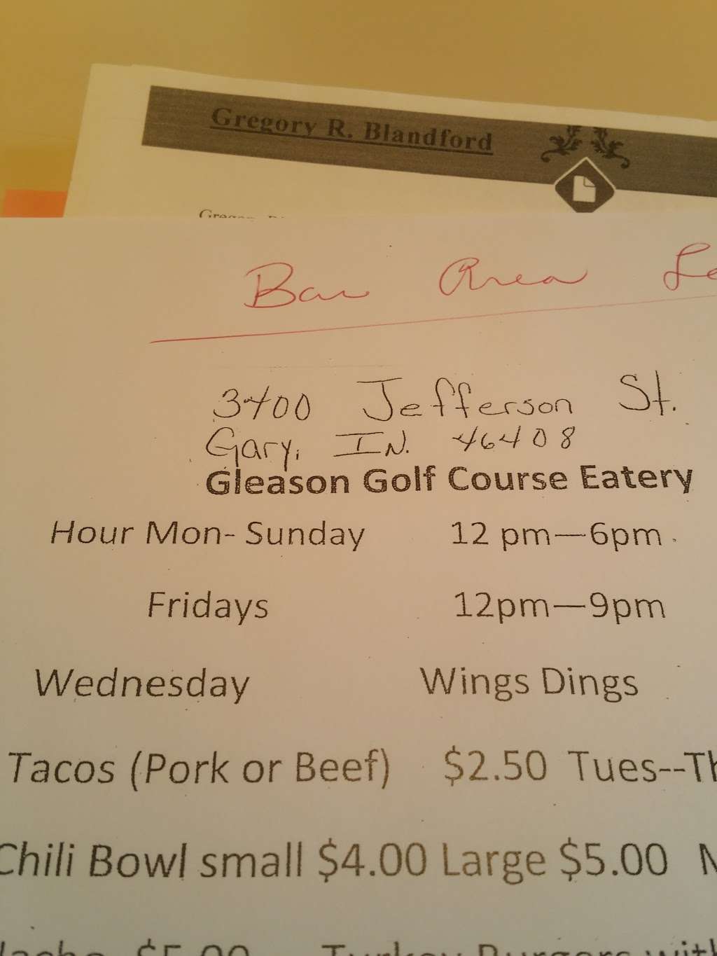 Gleason Golf Course Eatery | 3338-3498 Jefferson St, Gary, IN 46408, USA | Phone: (219) 887-8000
