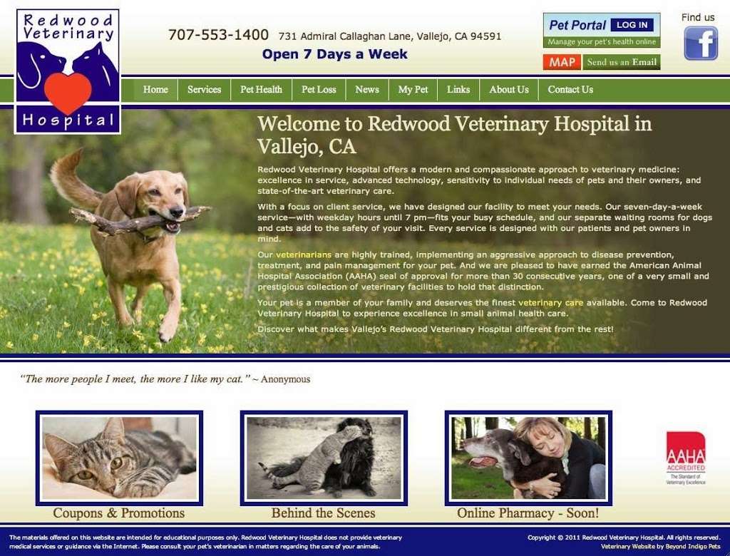Redwood Veterinary Hospital | 731 Admiral Callaghan Ln, Vallejo, CA 94591, USA | Phone: (707) 553-1400