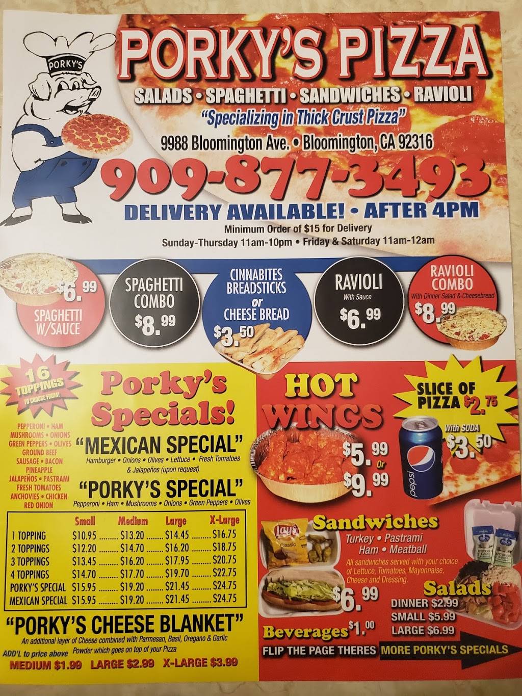 Porkys Pizza | 9988 Bloomington Ave, Bloomington, CA 92316, USA | Phone: (909) 877-3493