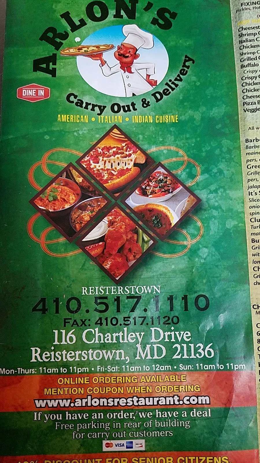Arlons Carry Out and Delivery | 116 Chartley Dr, Reisterstown, MD 21136, USA | Phone: (410) 517-1110